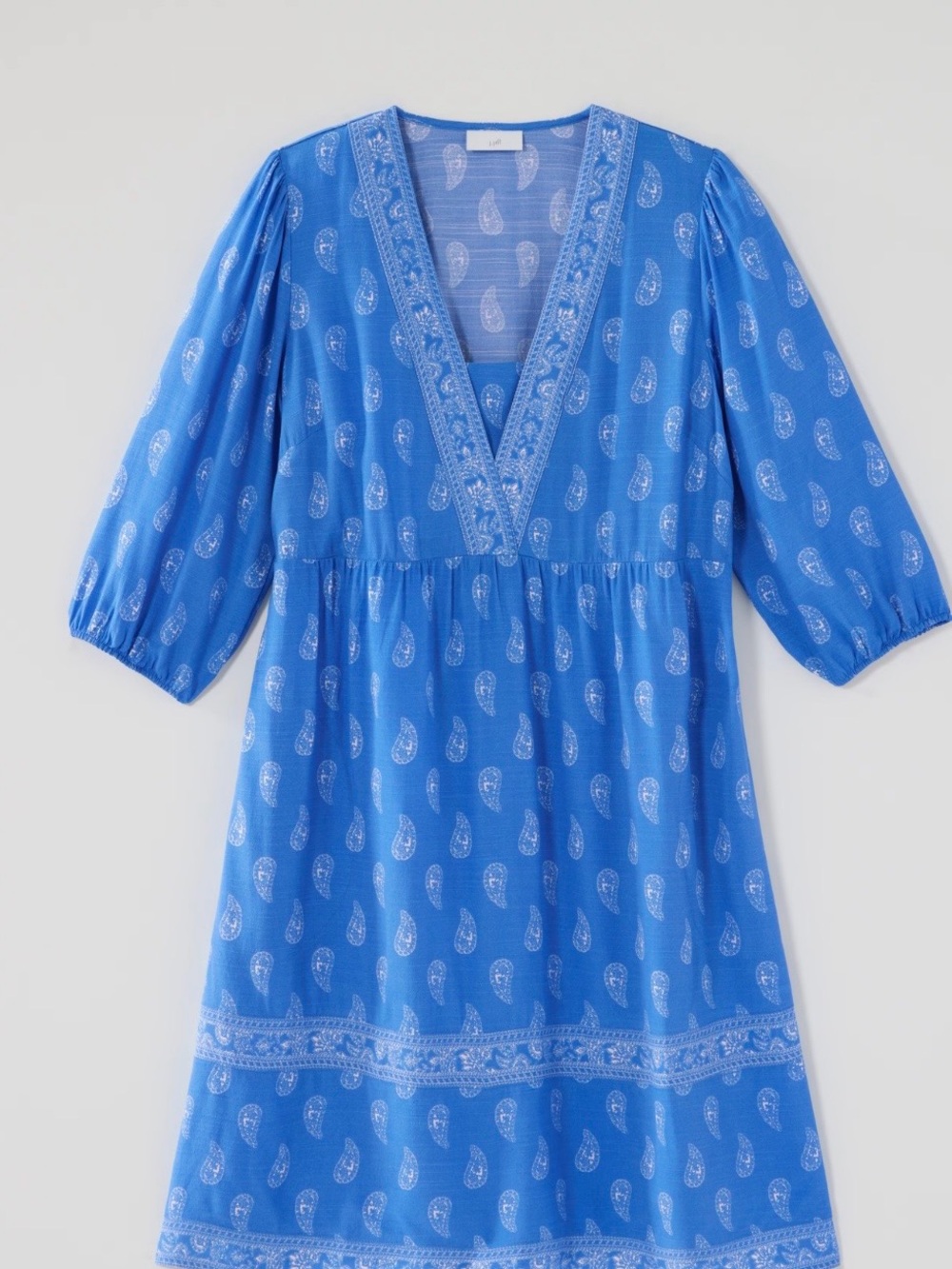 J. Jill Blue Paisley V-Neck Dress
